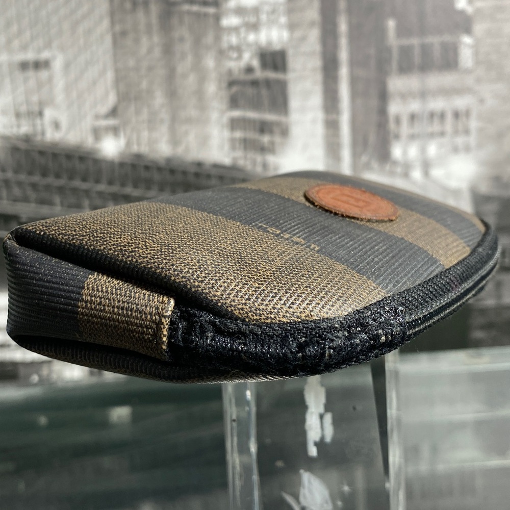 Authentic Fendi Pequin Brown & Black Striped Canvas Pouch - Picture 9 of 16